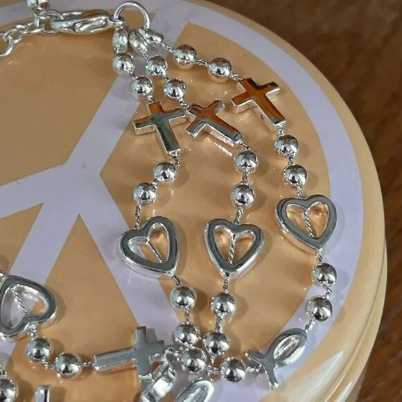 NWOT # Strand Silver Crosses & Hearts Bracelet #JW7 - Picture 5 of 9